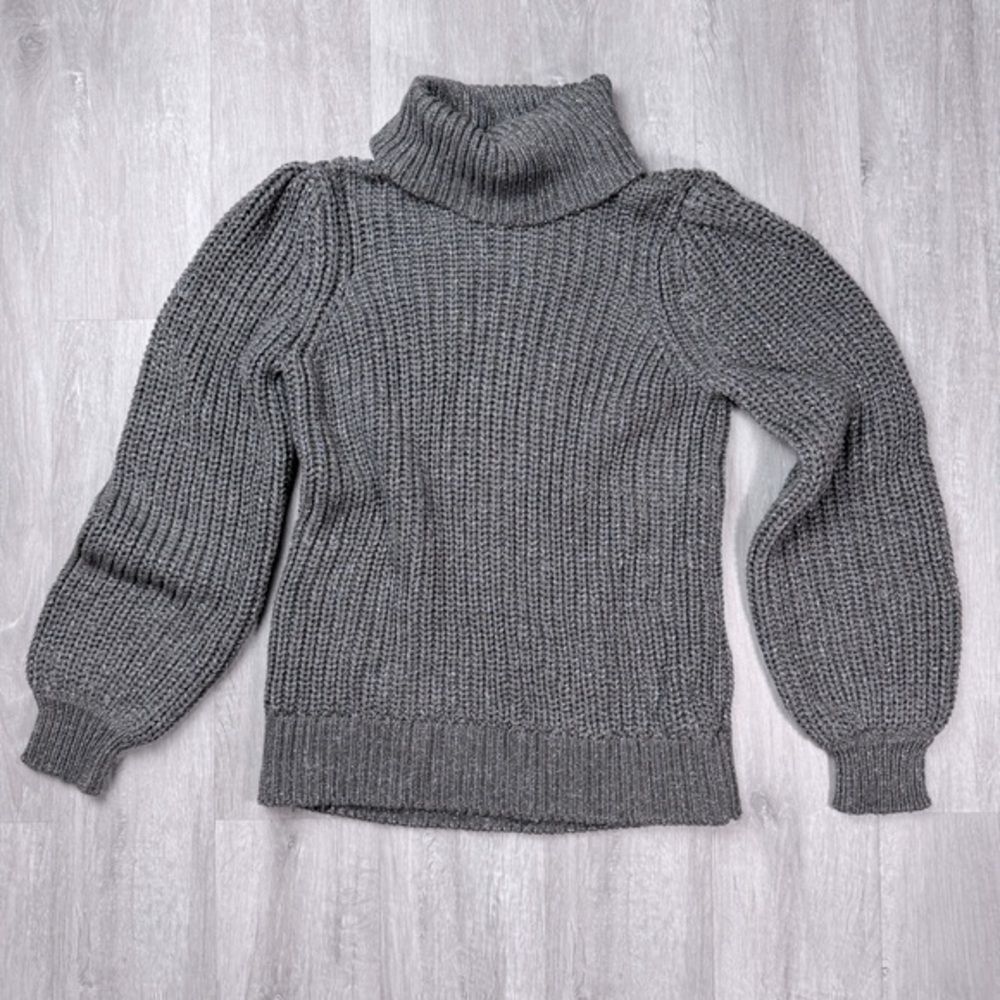 Gray Chunky Knit Cotton Blend Turtleneck Sweater L
